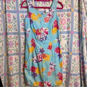 Women’s Vintage Y2K Liz Claiborne Lizsport Sky Blue Tropical Floral Dress